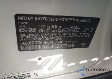 2015 BMW X5 xDrive35I из США, поврежденный, VIN 5UXKR0C54F0P00648